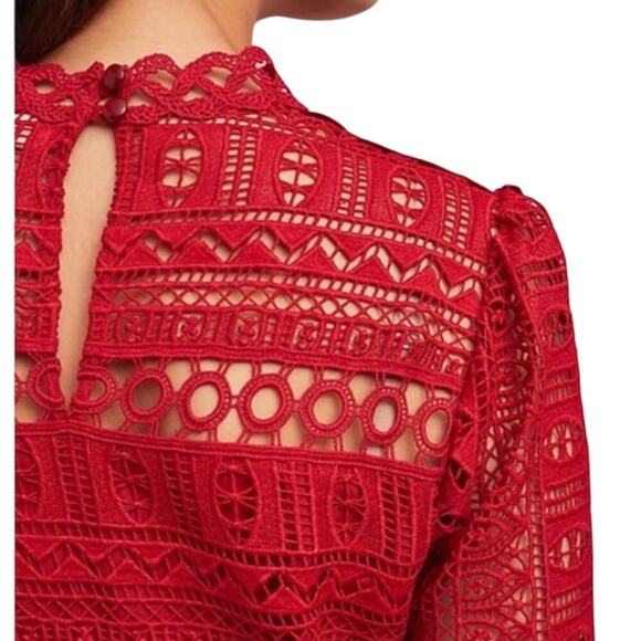Moulinette Soeurs Anthropologie Tamera Red Lace Blouse Size 10 - Picture 2 of 14